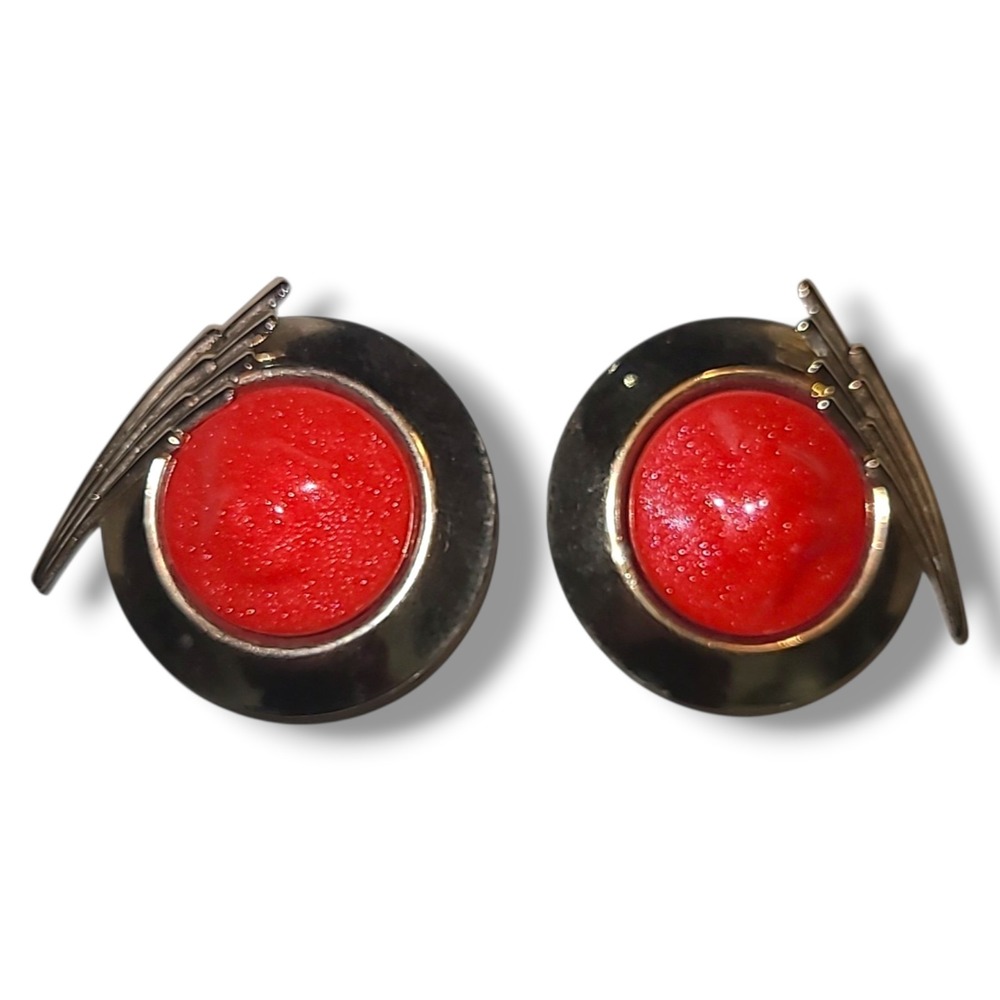 Vintage '80s Big Red & Gold Tone Clip-on Earrings